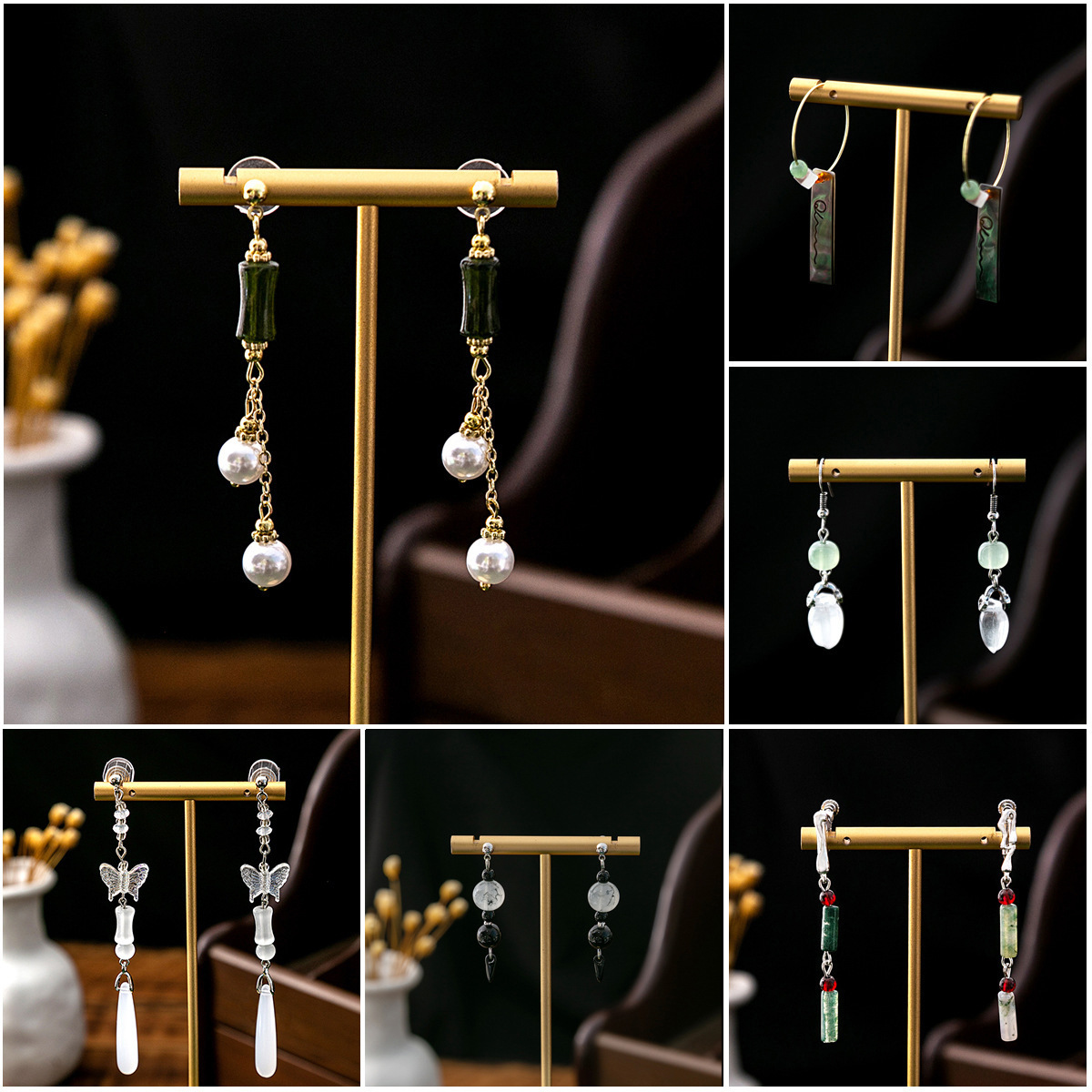 New Chinese Style Imitation Jade Drop Oil Beaded Earrings Chinese Style Butterfly Drop Tassel Earrings Simple Han Chinese Clothing Accessories Women