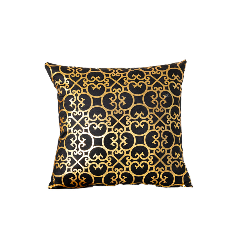 Cross-Border Geometric Bronzing Pillow Cover Retro Black and White Two-Color Home Sofa Cushion Cover Short Plush Decorative Back Cushion Cover