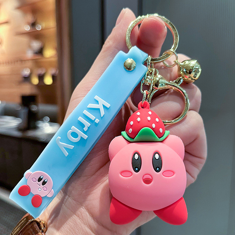 Cute Kirby Love Strawberry Three-Dimensional Doll Car Key Ring Hanging Piece Pendant Night Market Stall Wholesale