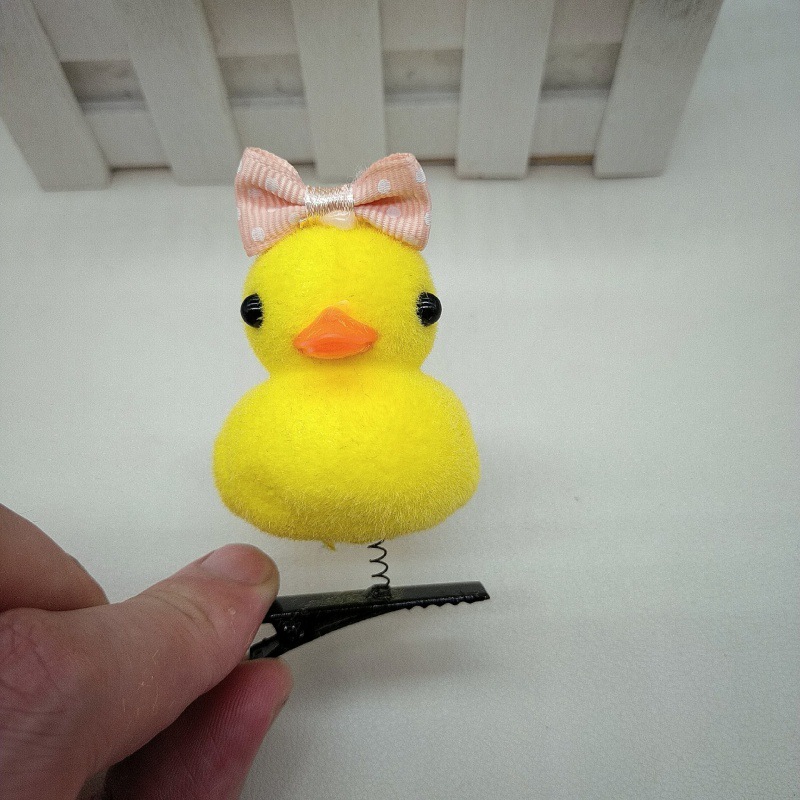 Cute Gadget with Bowknot Small Yellow Duck Barrettes Three-Dimensional Headdress Cute Sister Class Gift Student Stall