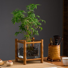 竹制桌面小鱼缸架茶室装饰花几盆景绿植花台架展示台案几置物架