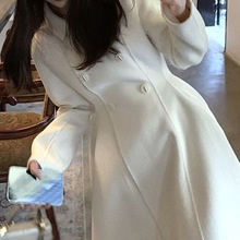 米白色小香风呢子大衣女秋冬新款韩版显瘦气质感毛呢外套