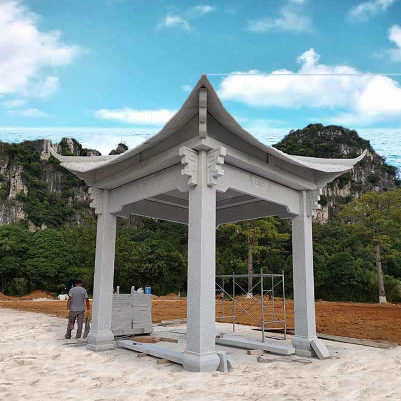 厂家直销青石四角石雕凉亭  墓地四角石亭子