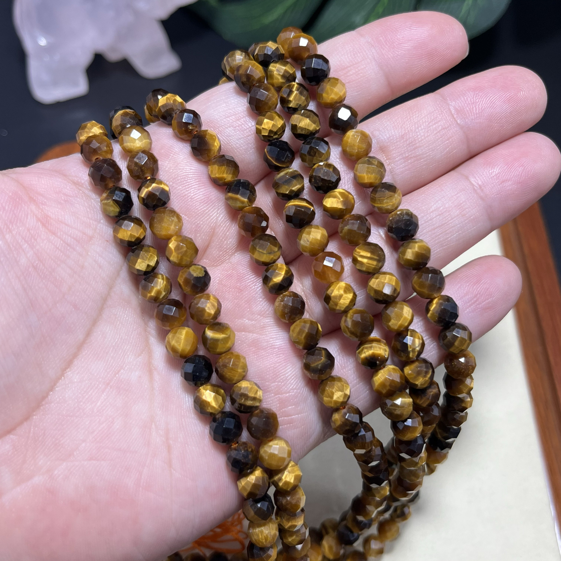 纯天然aaa天然黄虎眼石6mm切面圆珠散珠半成品diy项链耳环手链配