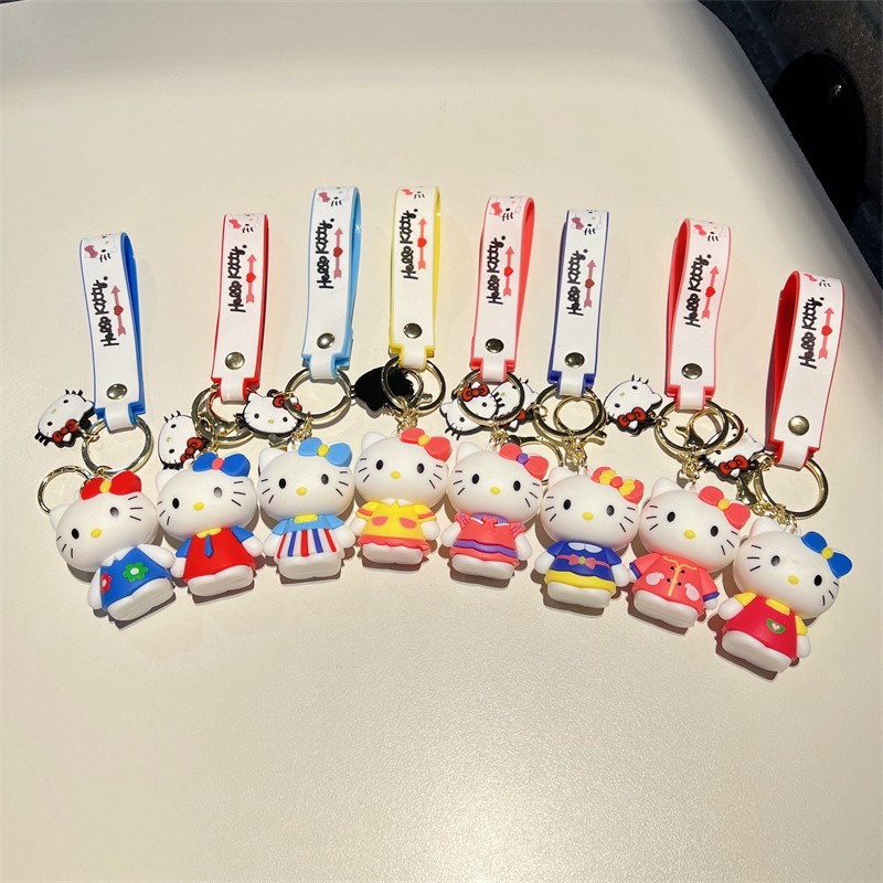 Creative Cartoon KT Keychain Cute National Style KT Bow Kitty Key Chain Men and Women Handbag Pendant Wholesale