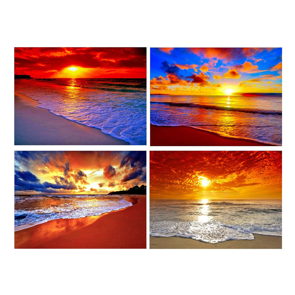 新款5d钻石画太阳落山美景贴钻十字绣装饰画满钻