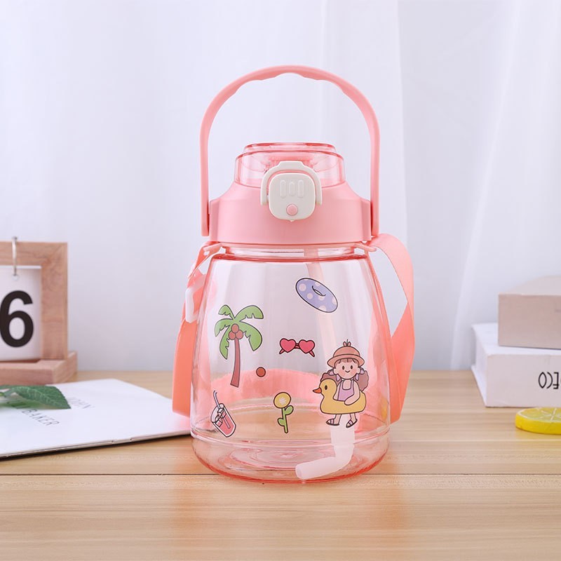 Big Belly Cup Water Bottle Cute Large Capacity Plastic Cup Kettle for Men and Women Student Strap Children's Straw Water Pot