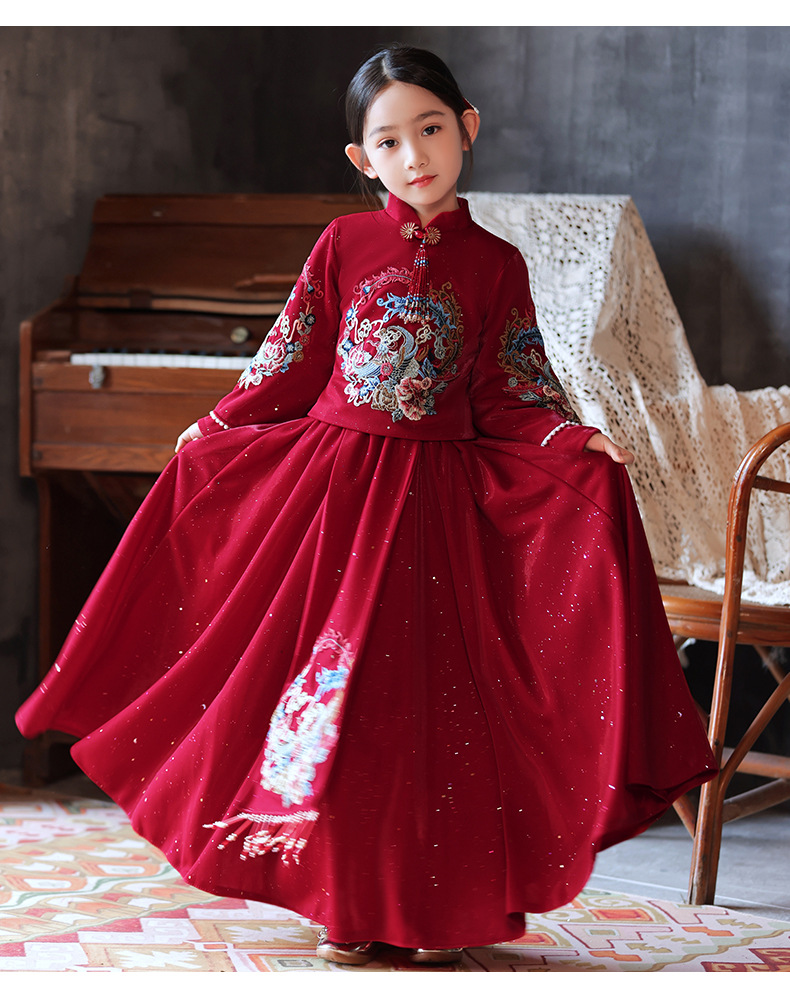 女童汉服中国风儿童古装小女孩红色唐装宝宝拜年喜庆过年衣服夏季