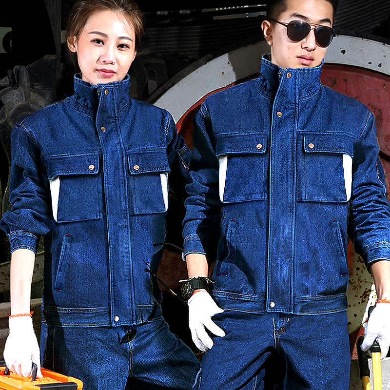 焊工牛仔工作服套装男纯棉加厚防烫劳保服耐磨电焊工人劳保工作服