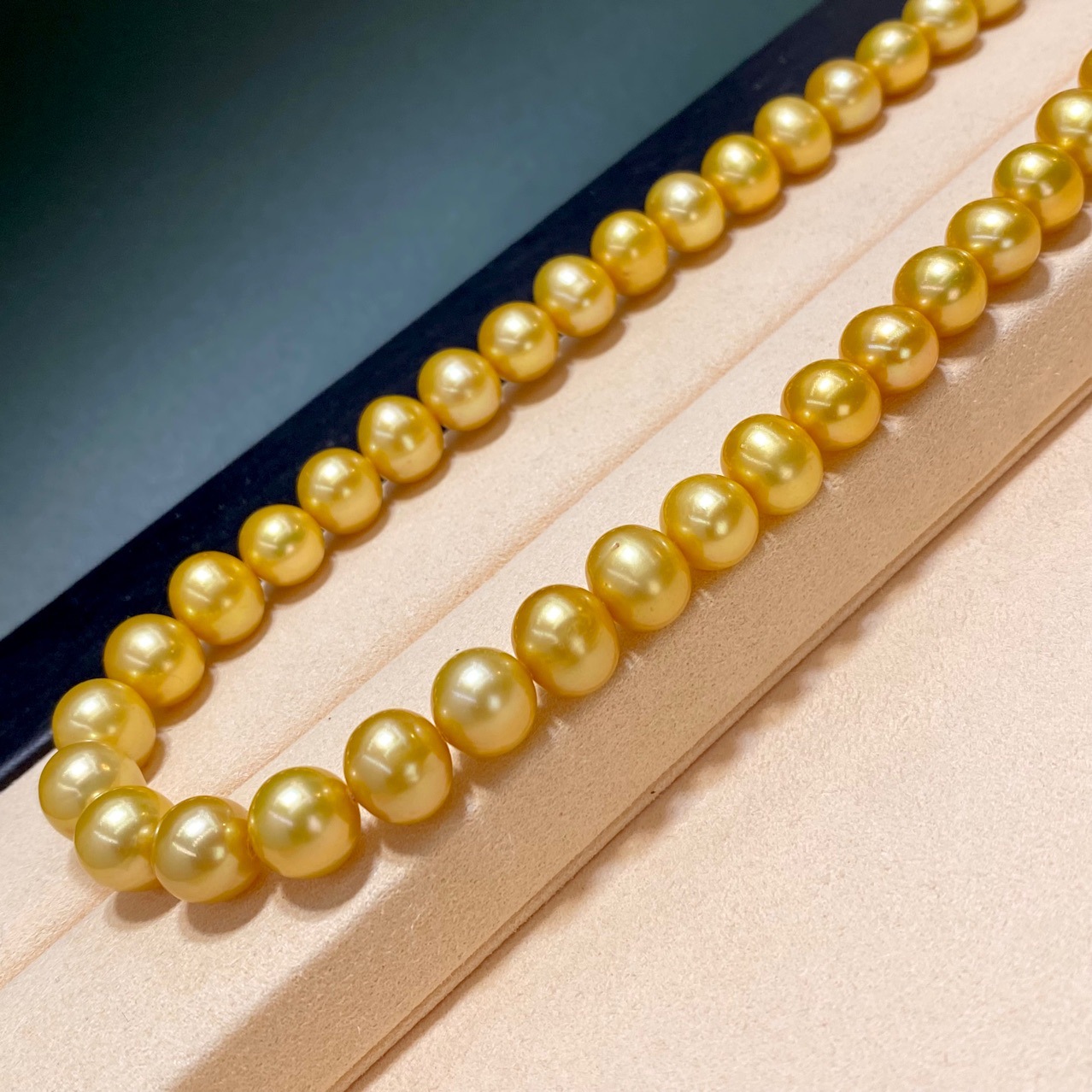 南洋浓金手工珍珠颈链9-10mm天然淡水茶金珍珠项链近圆媲美海水女