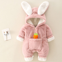 婴儿小兔子连体衣加绒加厚冬装可爱套装女宝宝冬季外出服哈衣外套