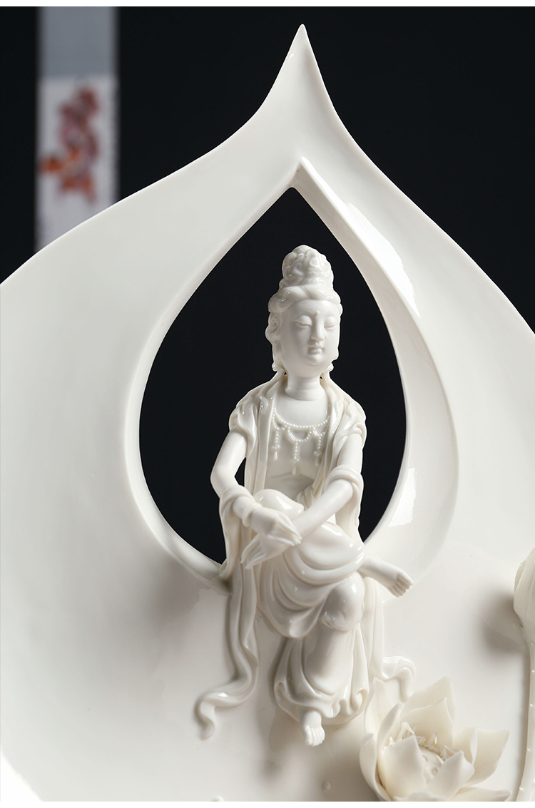 陶瓷一叶菩提观音佛像 德化白瓷雕塑南海观世音菩萨客厅玄关摆件