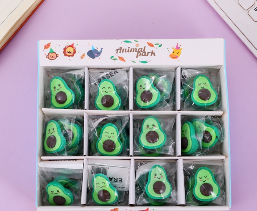 Cute Expression Avocado Eraser Student Creativity Fresh Fruit Stationery Primary School Student Gift Wholesale