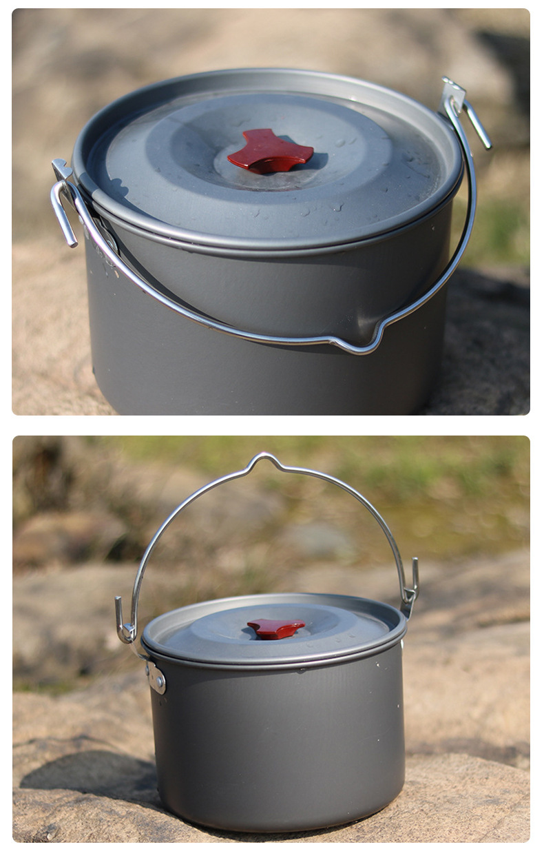 新款户外野餐单锅铝合金野营吊锅 行军锅野炊大锅营地锅套锅炊具