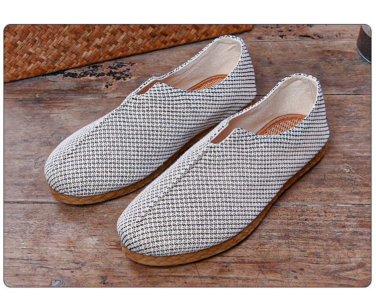 夏季新款民族风亚麻鞋子男生帆布鞋拼接一脚蹬透气懒人汉服布鞋男