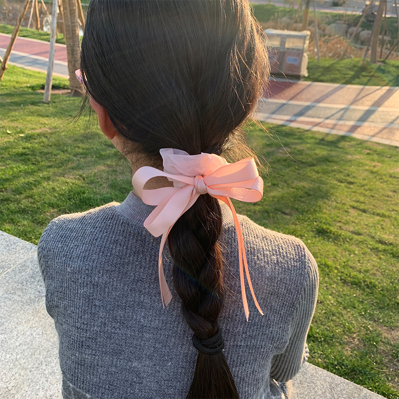 Korean Style Net Red Ribbon Hair Band Children's Bow Ribbon Headband Large Intestine Top Cuft Simple Tassel Jewelry Hair Accessories