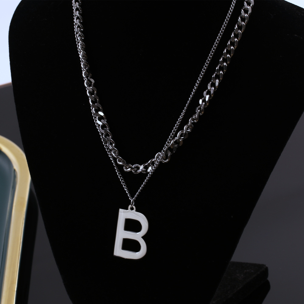欧美ins网红个性双层夸张b字母项链链条锁骨链简约粗链短款颈链女