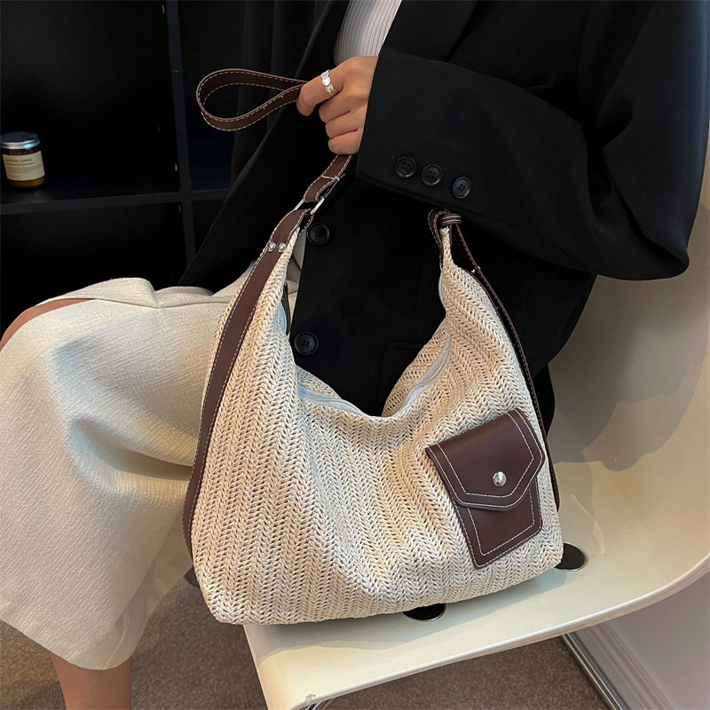 Large Capacity Straw Woven Bag 2022 New Summer Fashion Trends Casual Shoulder Bag Commuter Tote Shoulder Bag