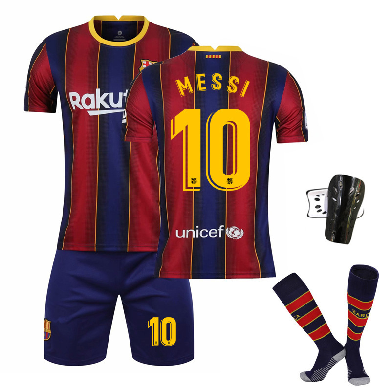 20-21巴萨球衣主客场黑金粉色10号梅西比赛队服儿童运动足球服套