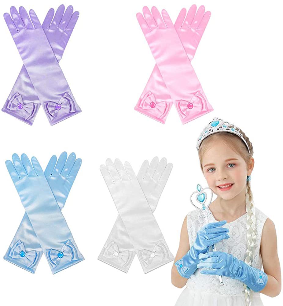 艾莎冰雪公主手套色丁蝴蝶结儿童舞台化妆表演公主裙配饰冰雪奇缘