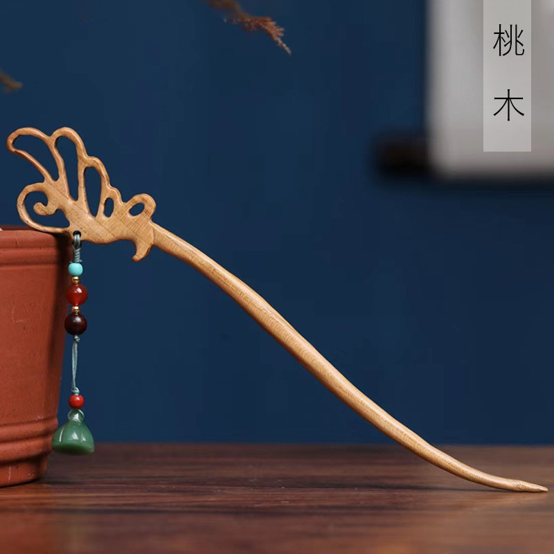 桃木发簪diy蝶恋花款古风发饰古风发饰发簪 发钗配饰女士厂家批发