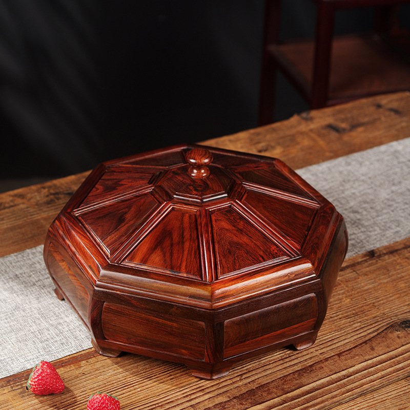 老挝大红酸枝红木干果盘零食盘中式奢华高档客厅摆件实木水果盘