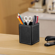 皮革笔筒摆件办公用品收纳礼品桌面收纳盒创意方形皮质单笔筒印字