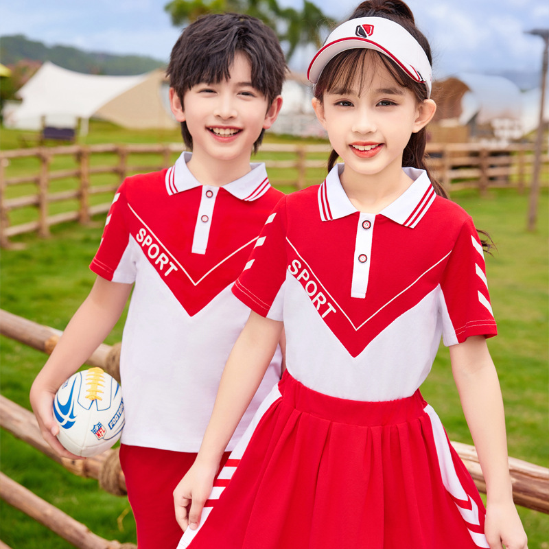 小学生校服班服幼儿园园服夏季短袖套装枣红六一毕业儿童运动会服