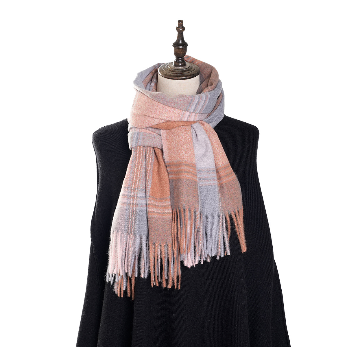 Autumn and Winter 2023 Best Seller in Europe and America New Cashmere-like Colorful Striped Plaid Warm Shawl