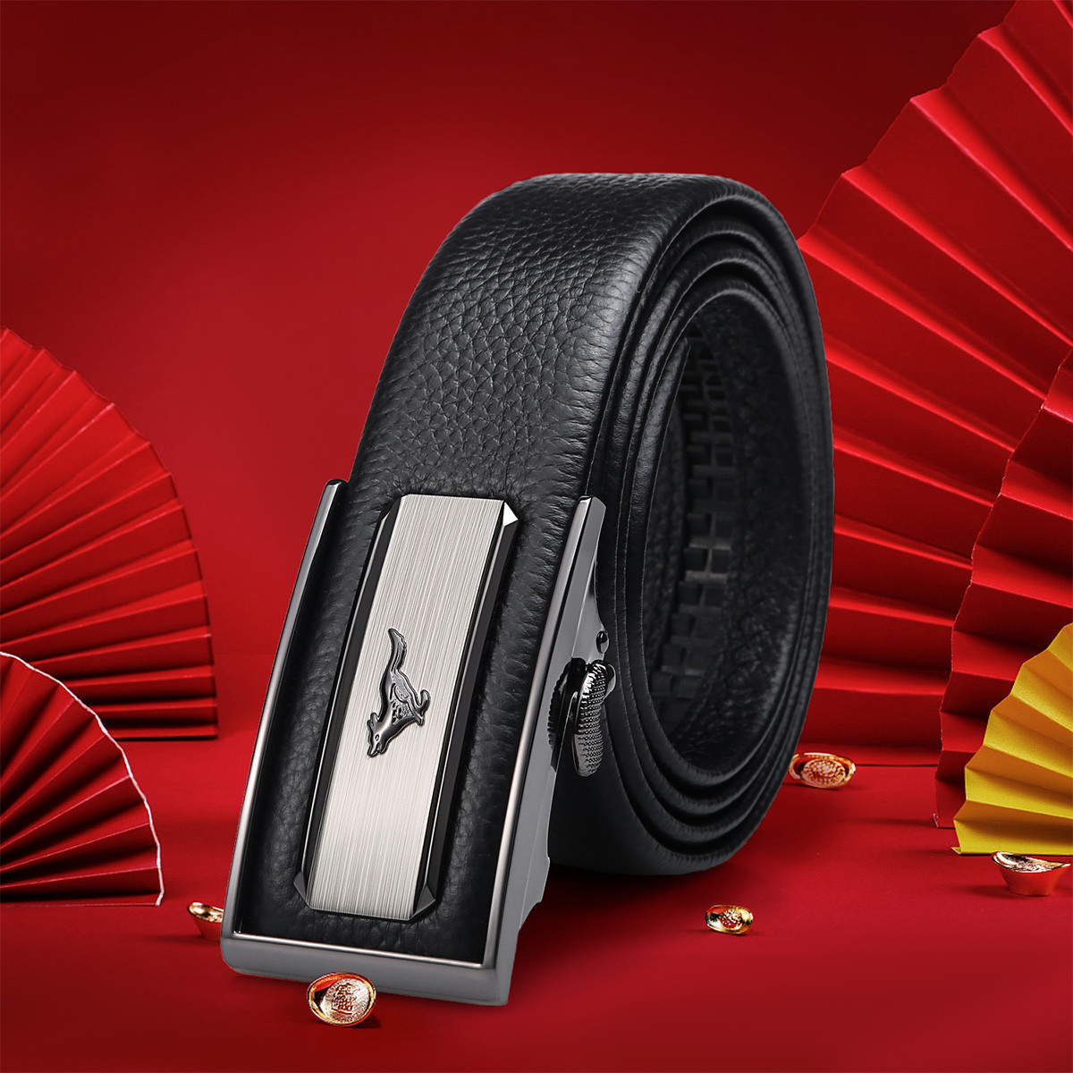 七匹狼 2024新款男士皮带真牛皮商务中青年腰带休闲平滑扣送礼物