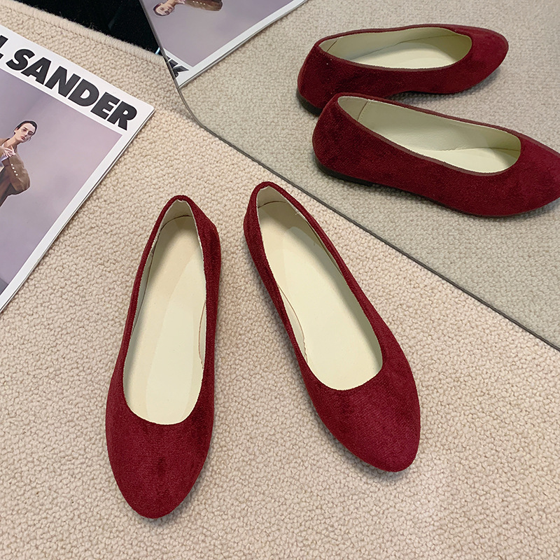 Suede Pointed Single Shoe Candy Color Flat Women's Shoes