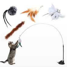 宠物猫玩具吸盘羽毛逗猫棒带铃铛长杆自嗨宠物用品工厂现货批发