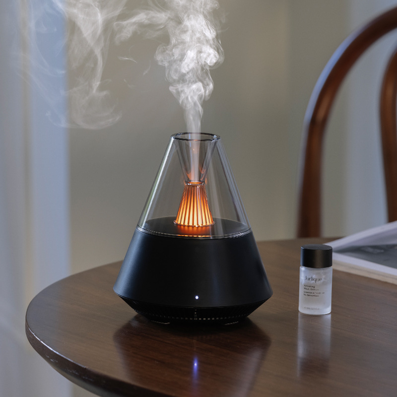 J33 Flame Aroma Diffuser Office Desktop Home Bedroom Essential Oil Ambience Light Simulation L Humidifier with Remote Control