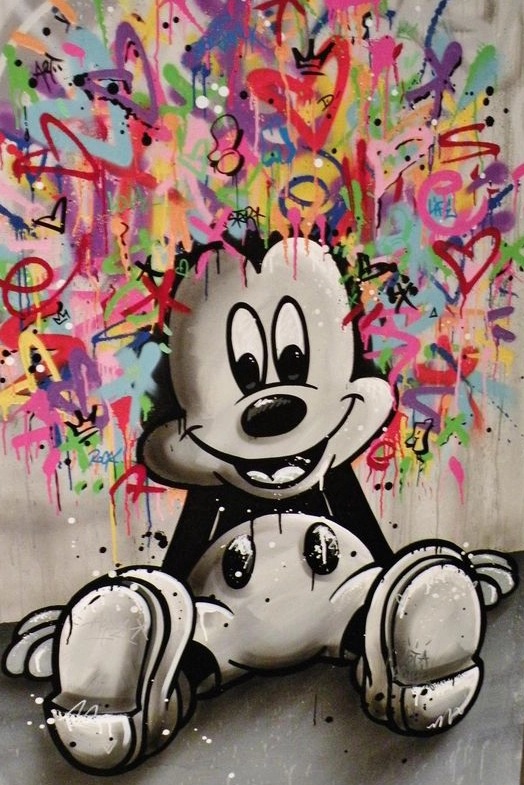 涂鸦艺术米奇老鼠壁画客厅卧室壁挂画画帆布画无框高清喷印画芯