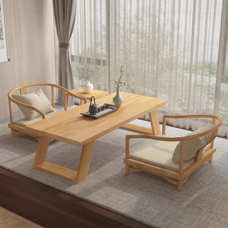 日式飘窗榻榻米茶桌小茶几实木新中式禅意茶桌椅窗台双人功夫茶台