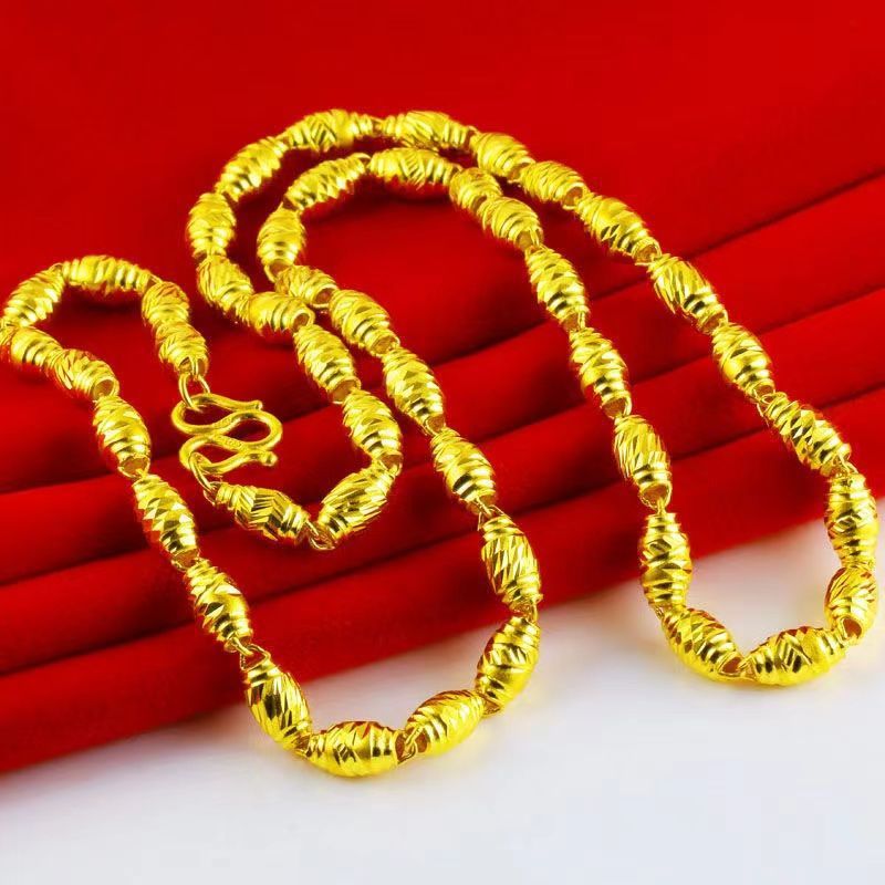 纯黄金9999金项链橄榄大金链子路路通项链霸黄金色粗老板款链