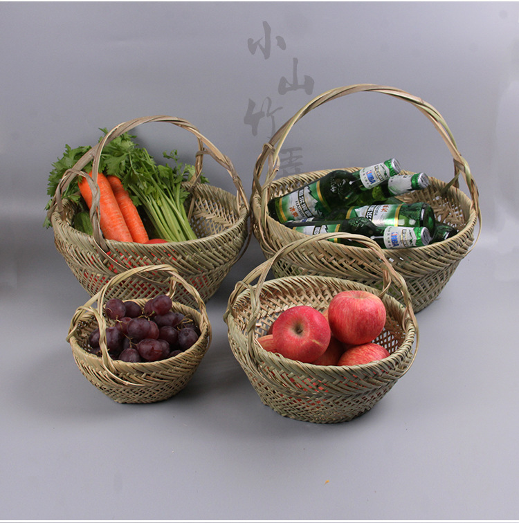 批发手工竹编篮小竹篮子水果鸡蛋篮子手提青皮篮收纳篮杭州蓝菜篮