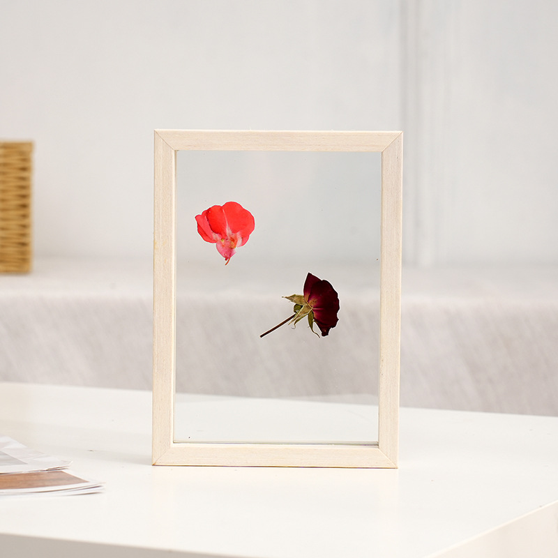 Creative Hollow Double-Sided Transparent Glass Display Picture Frame Dried Flower DIY Specimen Three-Dimensional Suspension Table-Top Solid Wood Photo Frame