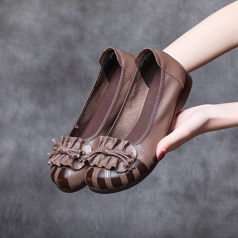 2021新款皮鞋手工女鞋民族风女单鞋中老年软底妈妈鞋浅口软底防滑