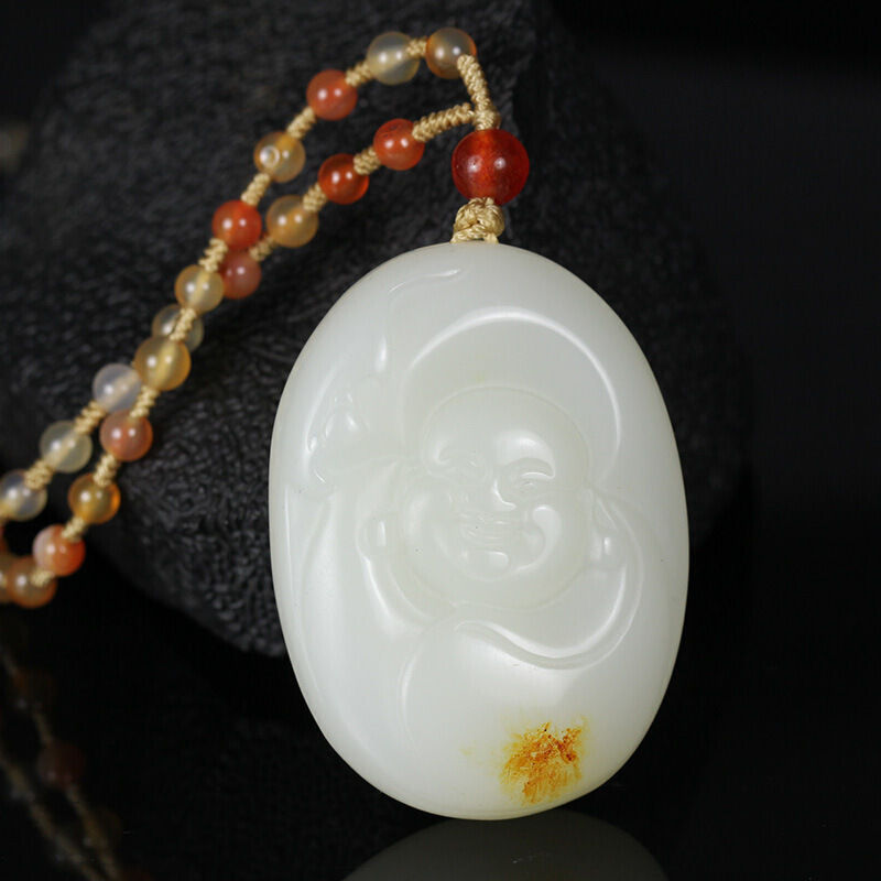 新疆和田玉吊坠羊脂白玉籽料挂件笑佛观音苏工男女款