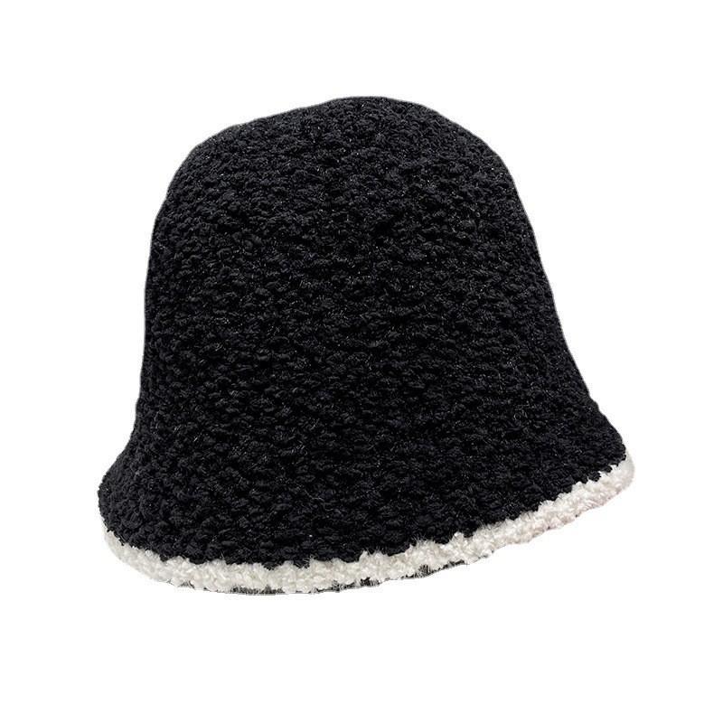 Autumn and Winter Korean Style Japanese Style Color Matching Bucket Hat All-Match Lambswool Knitted Fisherman Hat Plain Face Slimming Warm Bucket Hat