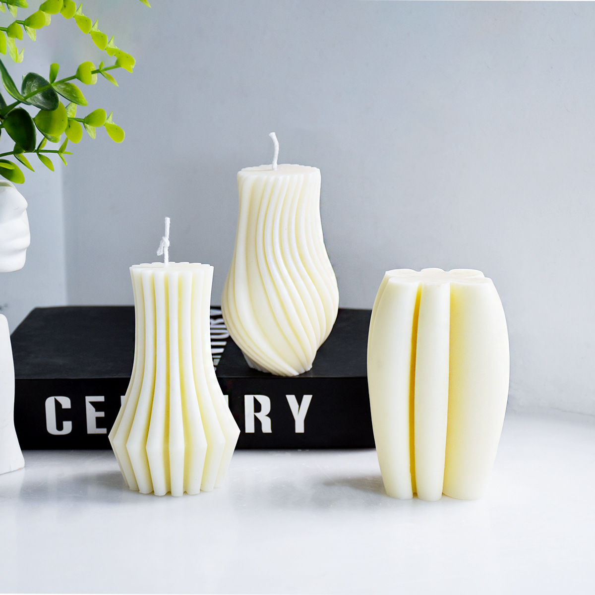 Geometric Stripe Wave Column Candle Silicone Mold Handmade DIY Abstract Rotating Irregular Cylinder Candle Ornaments
