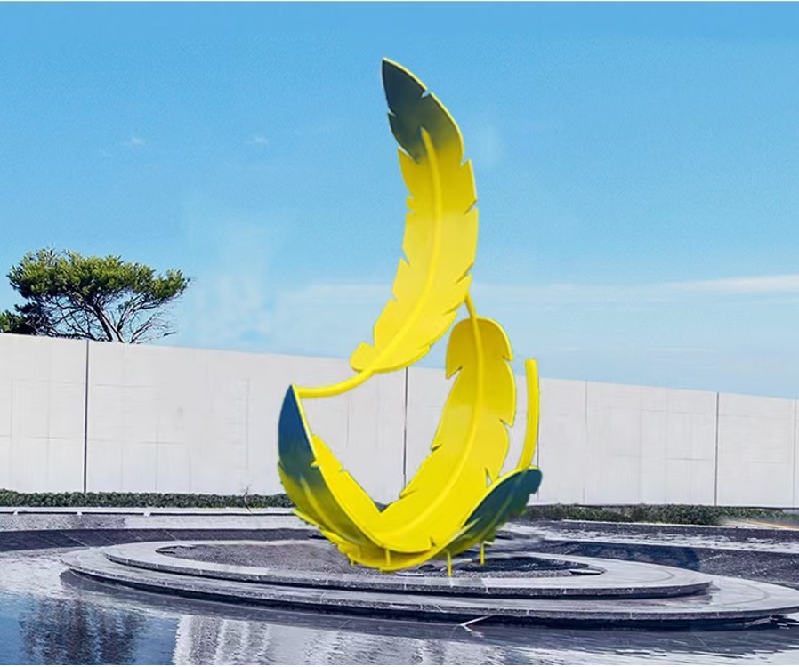 制作不锈钢仿真羽毛树叶雕塑景观金属叶子雕塑园林摆件镜面鹅卵石