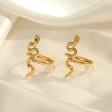 欧美时尚彩钻镶嵌蛇形戒指民族流行真金电镀动物小蛇不锈钢指环女