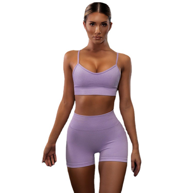 Cross-Border Hot Seamless Brassiere Shorts Fitness Suit Women Backless Sexy Sling Vest Running Exercise Yoga Clothes