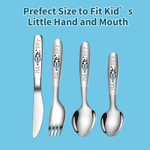 304不锈钢儿童刀叉勺 亚马逊餐具创意勺训练宝宝餐具礼品套装