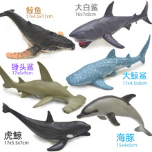 新款亚马逊仿真海洋生物模型玩具动物海豚大白鲨鲸鱼软胶套装摆件