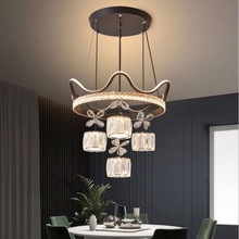 餐厅吊灯皇冠4头水晶现代简约厨房吊灯家用商用客厅LED三色变光