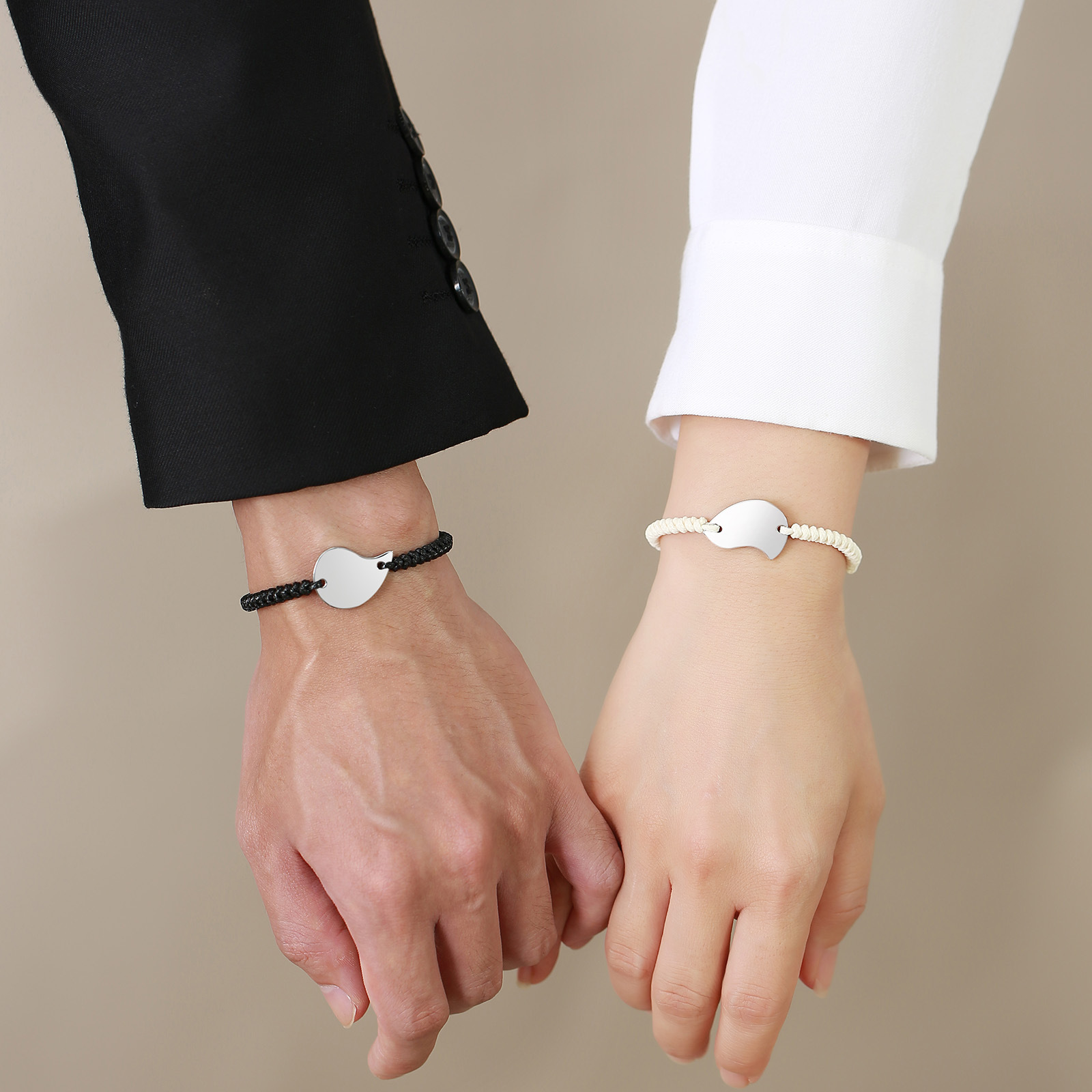 不锈钢心形拼图情侣编织手镯钢色手绳圣诞学生手链批发cb-112