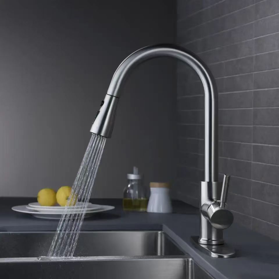 Cross-Border Foreign Trade Kitchen Faucet Hot and Cold Rotatable 304 Stainless Steel Vegetable Basin Pull Retractable Sink Faucet Water Tap